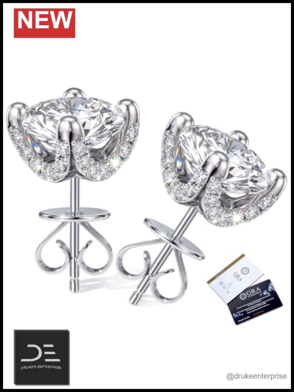 925 Sterling Silver Moissanite Stud Earrings 2ct